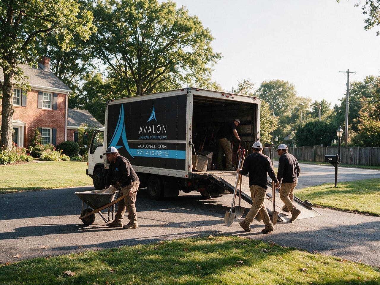 Uniformed crew arrives at jobsite with Avalon truck